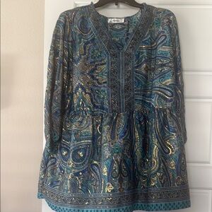 Paisley Print Blouse - Blue and Gold